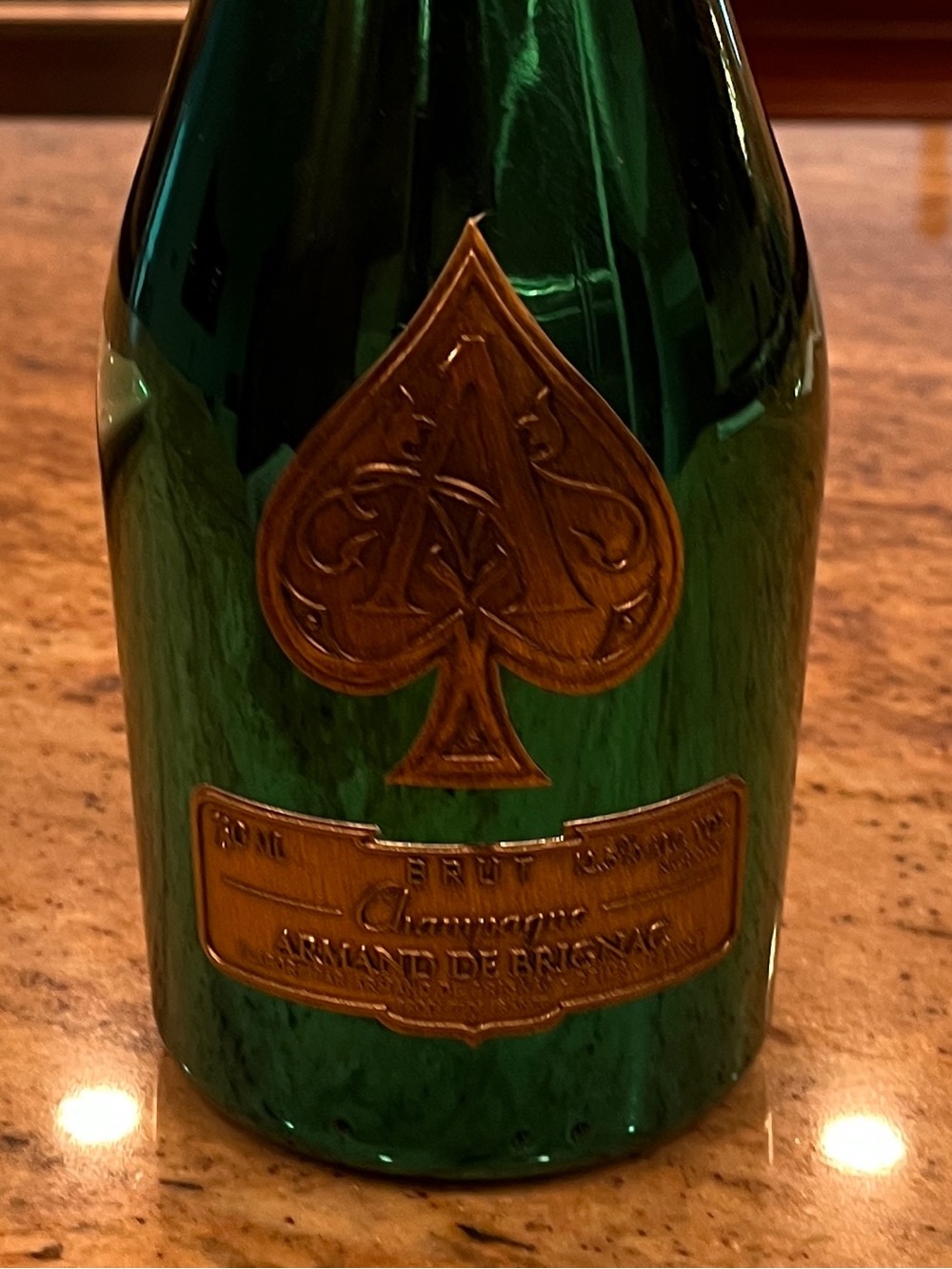 Emerald Green Ace of Spades Decorative Bottle Glass Wall Accent with Gold Emblem